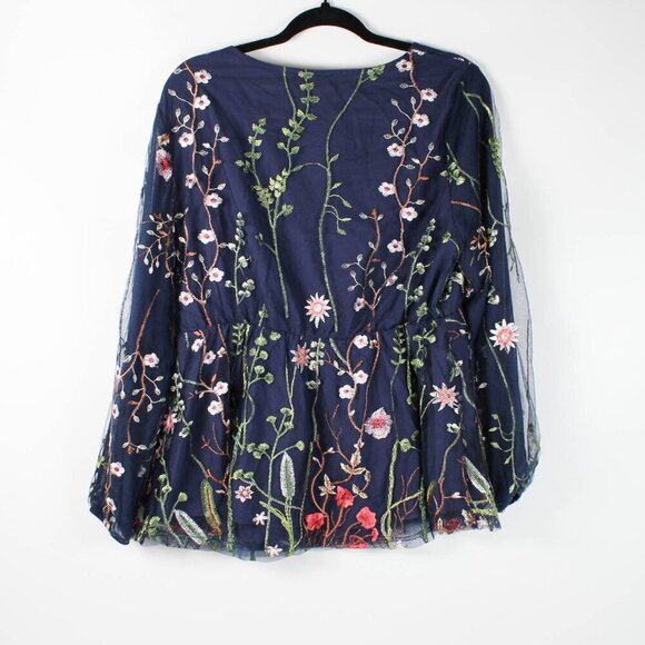 Bloomchic Embroidered Mesh Crochet Gathered Blouse - 14/16 1X - NWT - Picture 4 of 13